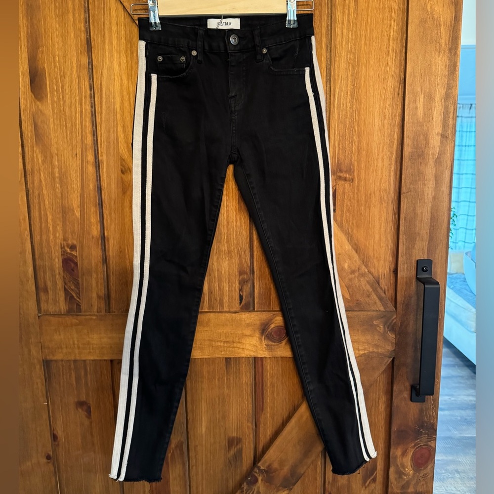 PISTOLA Black Denim With White Double Piping‎ Skinny Jeans